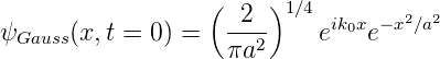                   (    )
                   --2- 1∕4 ik0x −x2∕a2
ψGauss(x,t = 0) =  πa2     e    e
