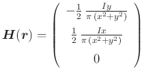 $\displaystyle \vec{A}(\vec{r}) = \left( \begin {array}{c} \frac{1}{2}\,{\frac {...
... \left( {x}^{2}+{y}^{2} \right) }}\\  \noalign{\medskip }0\end {array} \right)
$