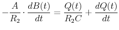 $\displaystyle -\frac{A}{R_{2}}\cdot\frac{dB(t)}{dt}= \frac{Q(t)}{R_{2}C}+ \frac{dQ(t)}{dt}$