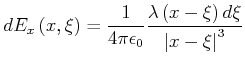 $\displaystyle dE_{x}\left( x\text{,} \xi\right) =\frac{1}{4\pi\epsilon_{0}}\frac{\lambda \left( x- \xi\right)d\xi}{\left\vert x- \xi\right\vert^{3}}$