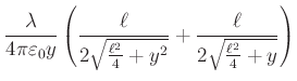 $\displaystyle \left.\frac{\lambda y}{4\pi\varepsilon_{0}}\left(
\frac{x}{y^{2}\sqrt{x^{2}+y^{2}}}\right) \right\vert _{-\frac{\ell}{2}}^{\frac{\ell}{2}
}$