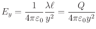 $\displaystyle \frac{Q}
{4\pi\varepsilon_0}\frac{1}{y\sqrt{y^{2}+\frac{\ell^{2}}{4}}}
$