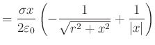 $\displaystyle =\left.\frac{\sigma x}{2\varepsilon_0} \left( - \frac{1}{\sqrt{\hat{r}^{2}+x^{2}}}\right)\right\vert _0^r$