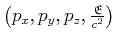 $ \left(p_x\text{,} p_y\text{,} p_z\text{,} \frac{\mathfrak{E}}{c^2}\right)$
