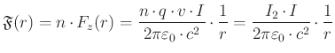 $\displaystyle F_z(r) = \frac{q \cdot v \cdot I}{2\pi\varepsilon_0 \cdot c^2}\cdot \frac{1}{r}$