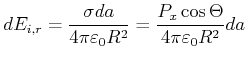 $\displaystyle dE_{i,r} = \frac{\sigma da}{4\pi \varepsilon_0 R^2} = \frac{P_x\cos\Theta }{4\pi \varepsilon_0 R^2}da$