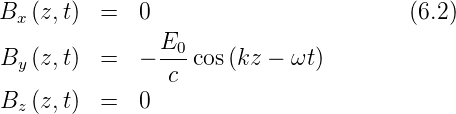 Bx (z,t)  =   0                        (6.2)
                E0-
By (z,t)  =   − c  cos(kz − ωt)
Bz (z,t)  =   0
