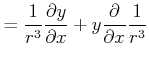 $\displaystyle = \frac{1}{r^3}\frac{\partial y}{\partial x}+y\frac{\partial}{\partial x}\frac{1}{r^3}$