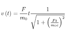 $\displaystyle v\left( t\right) =\frac{F}{m_{0}}t\frac{1}{\sqrt{1+\left( \frac{Ft}{m_{0} c}\right) ^{2}}}$