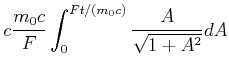 $\displaystyle c \frac{m_0 c}{F} \int_0^{F t/(m_0 c)} \frac{A}{\sqrt{1+A^2}} dA$