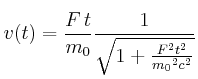 $\displaystyle v(t) = \frac{F\,t}{m_0}{\frac {1}{\sqrt {1+{\frac {{F}^{2}{t}^{2}
}{{{m_0}}^{2}{c}^{2}}}}}}$