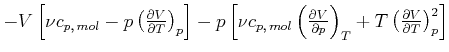 $ -V\left[ \nu c_{p\text{,} mol}-p\left( \frac{\partial V}{\partial
T}\right) _...
...al p}\right) _{T}+T\left( \frac{\partial V}{\partial T}\right)
_{p}^{2}\right] $