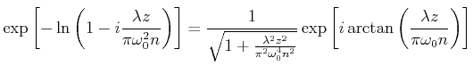 $\displaystyle \exp\left[-\ln\left(1-i\frac{\lambda z}{\pi\omega_0^2 n}\right)\r...
...^4 n^2}}}\exp\left[i\arctan\left(\frac{\lambda z}{\pi \omega_0 n}\right)\right]$