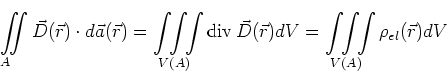 \begin{displaymath}
\displaystyle\int\limits_{A}^{}\!\!\!\!\displaystyle\int{} ...
...mits_{V(A)}^{}\!\!\!\!\displaystyle\int{} \rho_{el}(\vec r) dV
\end{displaymath}