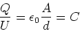 \begin{displaymath}
\frac{Q}{U}=\epsilon _{0}\frac{A}{d}=C
\end{displaymath}