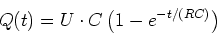 \begin{displaymath}
Q(t) =U\cdot C\left(1- e^{-t/(RC)}\right)
\end{displaymath}