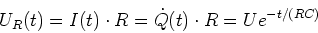 \begin{displaymath}
U_R(t) = I(t)\cdot R = \dot{Q}(t)\cdot R = U e^{-t/(RC)}
\end{displaymath}