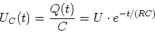 \begin{displaymath}
U_C(t) = \frac{Q(t)}{C} = U\cdot e^{-t/(RC)}
\end{displaymath}