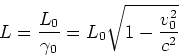 \begin{displaymath}
L = \frac{L_0}{\gamma_0} = L_0\sqrt{1-\frac{v_0^2}{c^2}}
\end{displaymath}