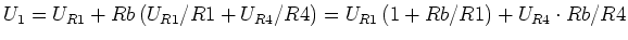 $U_1 = U_{R1}+Rb\left(U_{R1}/R1 + U_{R4}/{R4}\right)=U_{R1}\left(1+Rb/R1\right)+U_{R4}\cdot Rb/R4$