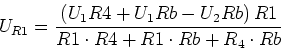 \begin{displaymath}U_{R1} = \frac{\left(U_1 R4+ U_1 Rb - U_2 Rb\right)R1}{R1\cdot R4+ R1\cdot Rb + R_4 \cdot Rb}\end{displaymath}