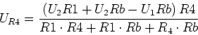 \begin{displaymath}U_{R4} = \frac{\left(U_2 R1+ U_2 Rb - U_1 Rb\right)R4}{R1\cdot R4+ R1\cdot Rb + R_4 \cdot Rb}\end{displaymath}