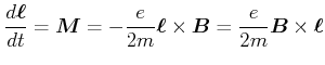 $\displaystyle \frac{d\vec\ell}{dt}=\vec{M}=-\frac{e}{2m}\vec\ell \times \vec{B}= \frac{e}{2m}\vec{B}\times \vec{\ell}$