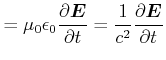 $\displaystyle = \mu_0\epsilon_0\frac{\partial \vec{E}}{\partial t}= \frac{1}{c^2} \frac{\partial \vec{E}}{\partial t}$