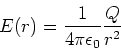 \begin{displaymath}E(r) = \frac{1}{4 \pi \epsilon_0} \frac{Q}{r^2}\end{displaymath}