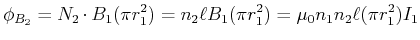 $\displaystyle \phi_{B_2} = N_2 \cdot B_1 (\pi r_1^2) = n_2\ell B_1 (\pi r_1^2)=\mu_0 n_1 n_2 \ell (\pi r_1^2) I_1$
