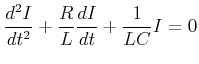 $\displaystyle \frac{d^2I}{dt^2}+\frac{R}{L}\frac{dI}{dt}+\frac{1}{LC}I = 0$