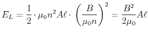 $\displaystyle E_L=\frac{1}{2}\cdot \mu_0 n^2 A\ell\cdot \left(\frac{B}{\mu_0 n}\right)^2 =\frac{B^2}{2\mu_0}A\ell$