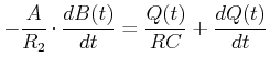 $\displaystyle -\frac{A}{R_2}\cdot\frac{dB(t)}{dt}= \frac{Q(t)}{RC}+ \frac{dQ(t)}{dt}$