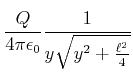 $\displaystyle \frac{Q}
{4\pi\epsilon_0}\frac{1}{y\sqrt{y^{2}+\frac{\ell^{2}}{4}}}$