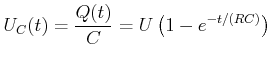 $\displaystyle U_C(t) = \frac{Q(t)}{C} = U\left(1- e^{-t/(RC)}\right)$