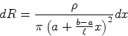 \begin{displaymath}dR = \frac{\rho}{\pi \left(a+ \frac{b-a}{\ell}x\right)^2}dx\end{displaymath}