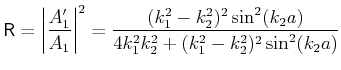 $\displaystyle \mathsf{T} = \frac{4E(E-V_{0})}{4 E(V_{0} - E) + V_{0}^{2}\sin^{2}\left[\sqrt{2 m(V_{0} - E)} a / \hslash\right]}$
