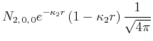 $\displaystyle N_{2\text{,}\,0\text{,}\,0} e^{-\kappa_2 r}\left(1-\kappa_2 r\right) \frac{1}{\sqrt{4\pi}}$
