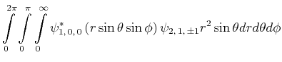 $\displaystyle \int\limits_0^{2\pi}\int\limits_0^{\pi}\int\limits_{0}^{\infty} \...
...sin\phi\right)\psi_{2\text{,}\,1\text{,}\, \pm 1}r^2\sin\theta dr d\theta d\phi$