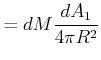 $\displaystyle = dM \frac{dA_1}{4\pi R^2}$