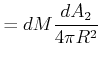 $\displaystyle = dM \frac{dA_2}{4\pi R^2}$