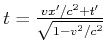 $ t = \frac{v x' /c^2 + t'}{\sqrt{1-v^2/c^2}}$