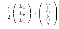 $\displaystyle =\frac{1}{2}\left( \begin{array}[c]{c} L_{x} L_{y} L_{z} \end...
...\frac{L_{y}}{\mathsf{I}_{y}} \frac{L_{z}}{\mathsf{I}_{z}} \end{array} \right)$