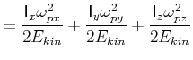 $\displaystyle = \frac{\mathsf{I}_{x} \omega_{px}^2}{2 E_{kin}}+\frac{\mathsf{I}_{y} \omega_{py}^2}{2 E_{kin}}+\frac{\mathsf{I}_{z} \omega_{pz}^2}{2 E_{kin}}$