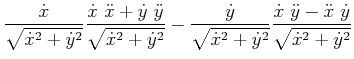 $\displaystyle \frac{\dot{x}}{\sqrt{\dot{x}^{2}+\dot{y}^{2}}}\frac{\dot{x}  \dd...
...2}}}\frac{\dot{x} \ddot{y}-\ddot{x} \dot{y} }{\sqrt{\dot{x}^{2}+\dot{y}^{2}}}$