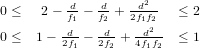          d-  d-  -d2-
0 ≤  2 - f1 - f2 + 2f1f2  ≤ 2
0 ≤ 1 - -d-- -d-+ -d2-  ≤ 1
        2f1   2f2   4f1f2
      