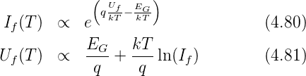              ( U     )
              qkfT− EkGT-
 If(T)  ∝   e                       (4.80)
            EG--  kT-
Uf (T)  ∝    q  +  q  ln (If)        (4.81)
