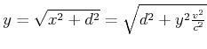 $ y = \sqrt{x^2+d^2} = \sqrt{d^2 +
y^2\frac{v^2}{c^2}}$