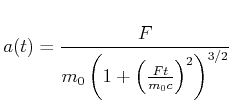 $\displaystyle a(t) = \frac{F}{m_0 \left(1+ \left(\frac{F t}{m_0 c}\right)^2\right)^{3/2}}$