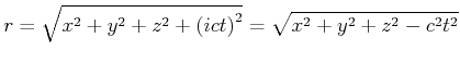$ r = \sqrt{x^2+y^2+z^2+\left(ict\right)^2} = \sqrt{x^2+y^2+z^2-c^2t^2}$
